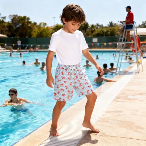 Cozople Boys Kids Swim Trunks with Compression Liner Crabs Printed Swim Shorts Swimming Trunk Anti Chafe Bathing Suits Boxer Brief Swimsuits Swimwear Size 14-16 - Image 3