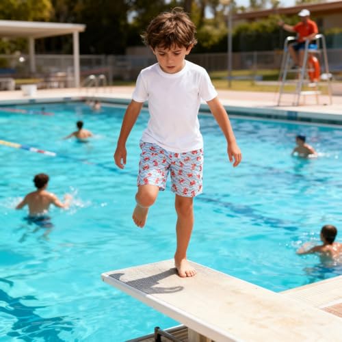 Cozople Boys Kids Swim Trunks with Compression Liner Crabs Printed Swim Shorts Swimming Trunk Anti Chafe Bathing Suits Boxer Brief Swimsuits Swimwear Size 14-16 - Image 4