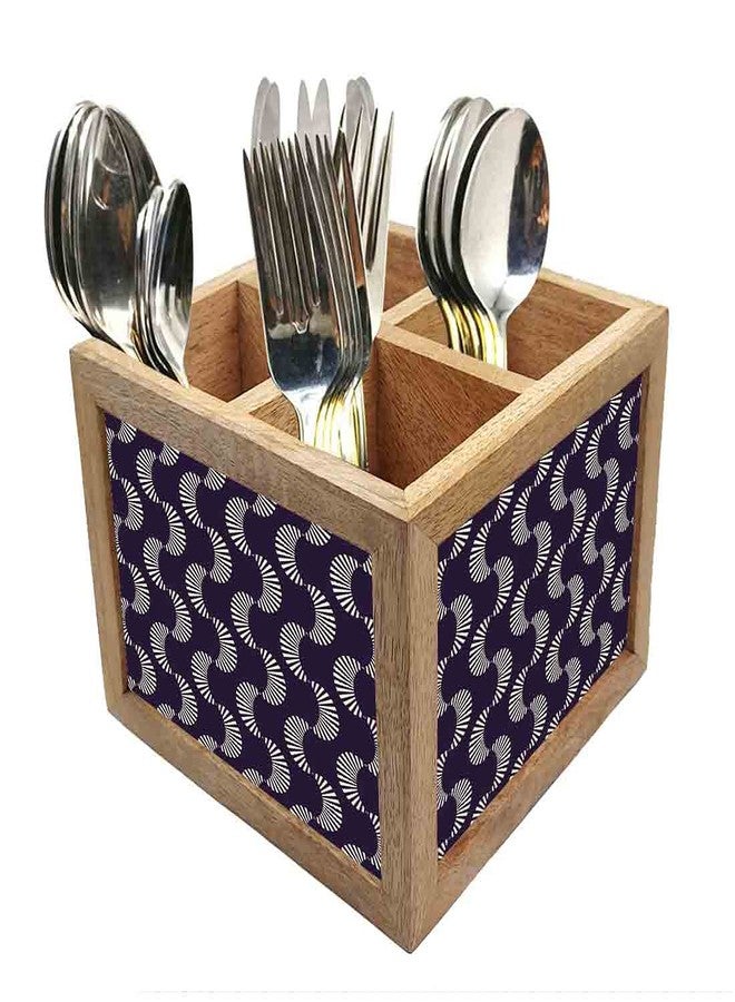Nutcase Wooden Cutlery Stand Holder Silverware Caddy Spoons Forks Knives Organizer for Dining Table & Kitchen -Made in India-Spoons NOT Included - Purple Retro Pattern - Image 1