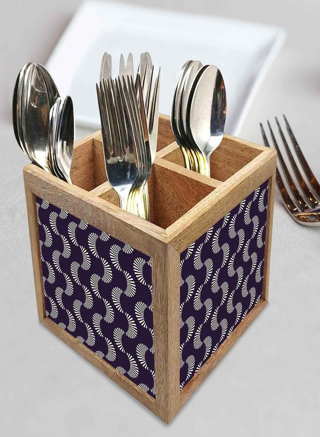 Nutcase Wooden Cutlery Stand Holder Silverware Caddy Spoons Forks Knives Organizer for Dining Table & Kitchen -Made in India-Spoons NOT Included - Purple Retro Pattern - Image 2