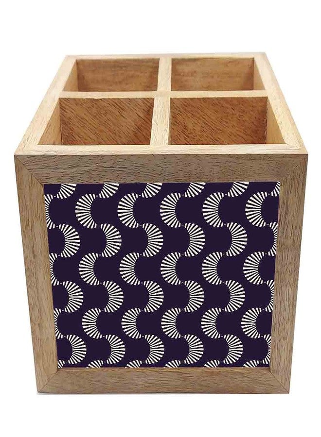 Nutcase Wooden Cutlery Stand Holder Silverware Caddy Spoons Forks Knives Organizer for Dining Table & Kitchen -Made in India-Spoons NOT Included - Purple Retro Pattern - Image 4