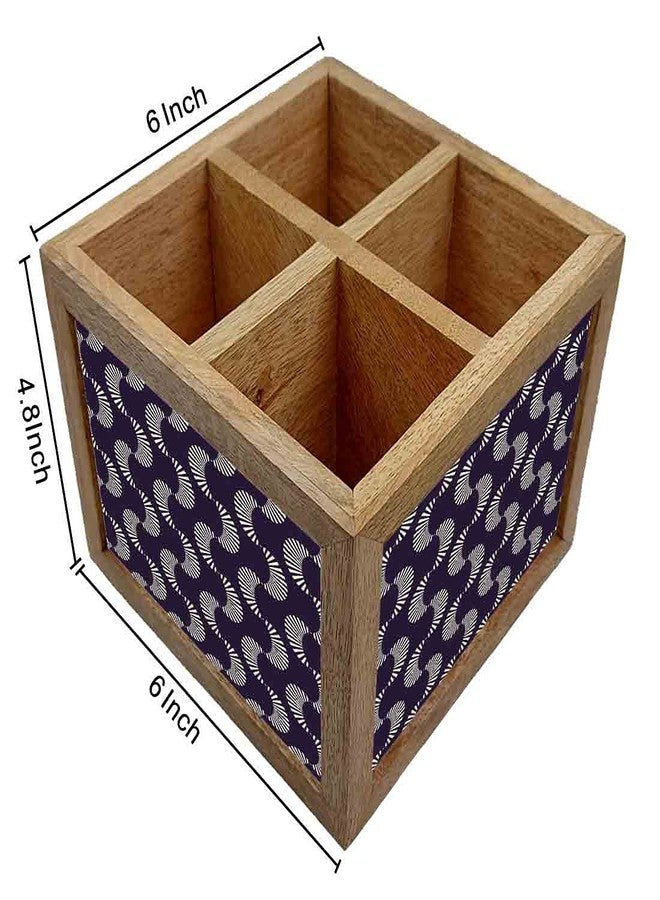 Nutcase Wooden Cutlery Stand Holder Silverware Caddy Spoons Forks Knives Organizer for Dining Table & Kitchen -Made in India-Spoons NOT Included - Purple Retro Pattern - Image 5