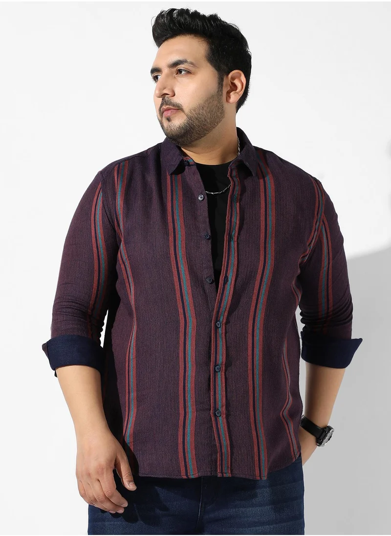 Instafab Plus Men's Maroon Striped Regular Fit Casual Shirt