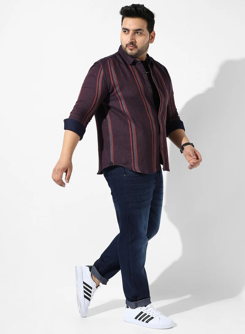 Instafab Plus Men's Maroon Striped Regular Fit Casual Shirt