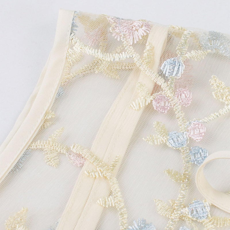 IWEMEK Vintage Embroidery Floral Dress for Women Flower Embroidered Tulle Prom Dress Sleeveless Mesh Short Homecoming Dress for Women Formal Tulle Party Dress A line Floral Cocktail Dress Apricot-Floral 2XL - Image 4