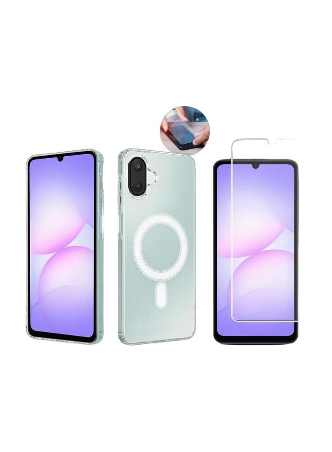 Wtech Samsung Galaxy A07 4G 2025 Magnetic Case, Slim Transparent Flexible TPU Shockproof Magsafe Back Phone Case (MCTPTN) - Clear & Samsung Galaxy A07 4G 2025 GMAX Premium Series Curved Edges 9H 2.5D Tempered Glass Screen Protector - Clear Bundle - Image 1