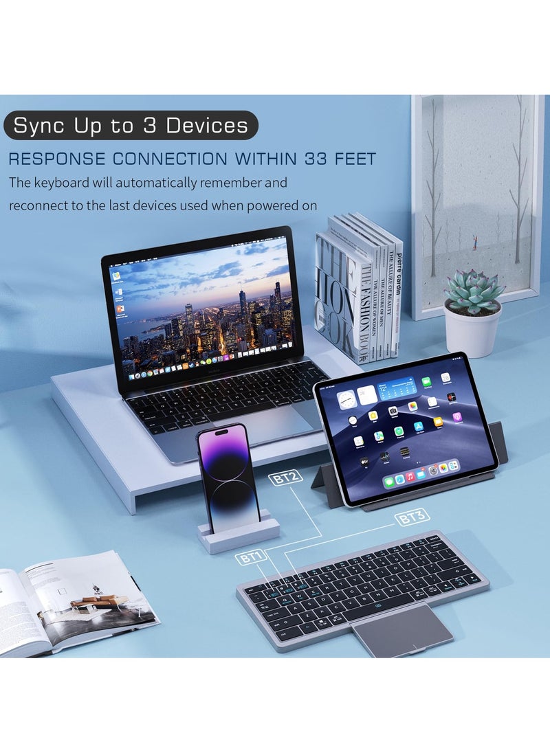 SYOSI - Wireless Bluetooth Keyboard with Touchpad, Multi-Device Sync, PU Tablet Stand, for iPad, MacBook, Windows, Android, Mac Laptop - Image 1