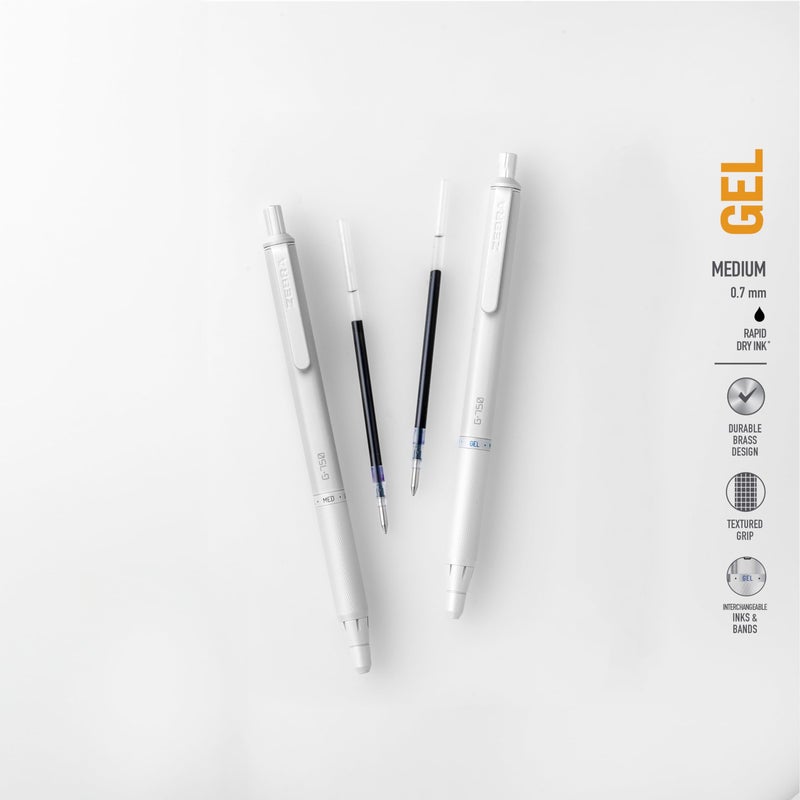 Zebra Pen G-750 Signature Series Retractable Gel Pen 1-Pack with Refills, Black Ink, 0.7mm Medium Point, Pearl White Premium and Durable Brass Barrel, Textured Grip, Rapid Dry Ink (49801) - Image 4