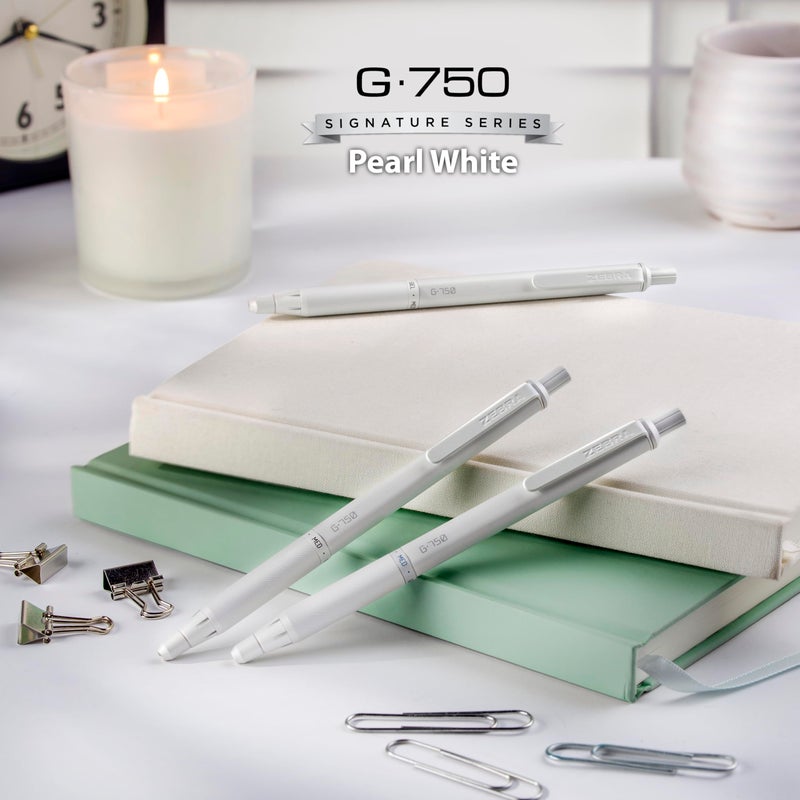 Zebra Pen G-750 Signature Series Retractable Gel Pen 1-Pack with Refills, Black Ink, 0.7mm Medium Point, Pearl White Premium and Durable Brass Barrel, Textured Grip, Rapid Dry Ink (49801) - Image 2
