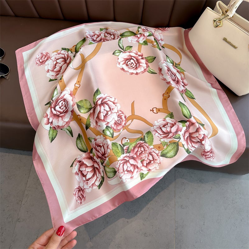 Spring and Summer Cartoon Cute Silk Scarf Small Square Silk 70cm Scarf Women's Korean Style Cat Hair Belt Decorative Headscarf  - Image 1