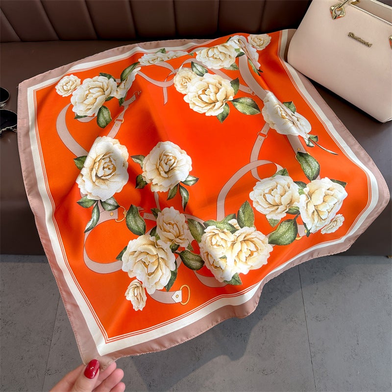 Spring and Summer Cartoon Cute Silk Scarf Small Square Silk 70cm Scarf Women's Korean Style Cat Hair Belt Decorative Headscarf  - Image 3