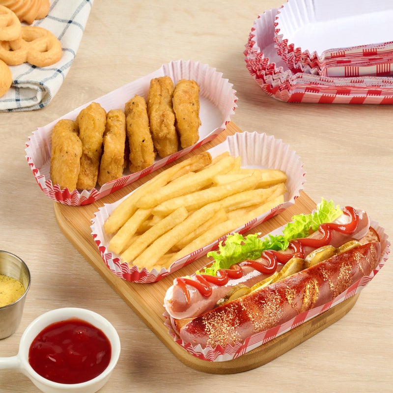 ZORRITA 300 Pcs Paper Hot Dog Trays, Small Disposable Hot Dog Boats Fluted to Go Food Holders for Concession Stand, Party, Food Truck (Red) - Image 5