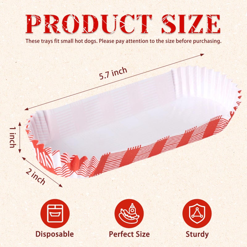 ZORRITA 300 Pcs Paper Hot Dog Trays, Small Disposable Hot Dog Boats Fluted to Go Food Holders for Concession Stand, Party, Food Truck (Red) - Image 2
