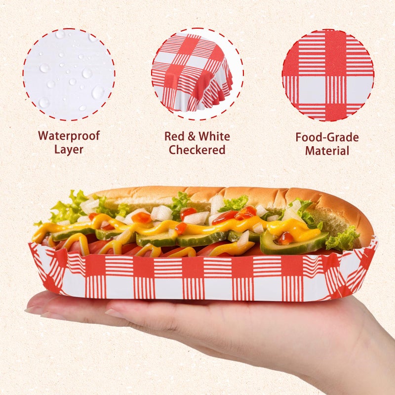 ZORRITA 300 Pcs Paper Hot Dog Trays, Small Disposable Hot Dog Boats Fluted to Go Food Holders for Concession Stand, Party, Food Truck (Red) - Image 4
