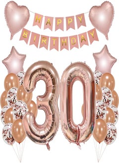 ADLKGG Rose Gold 30th Birthday Party Decorations, Rose Gold Happy Birthday Banner for Women Girls, Number 30 Foil Balloons, Confetti Latex Balloons for Backdrop Anniversary Decor Bachelorette Party