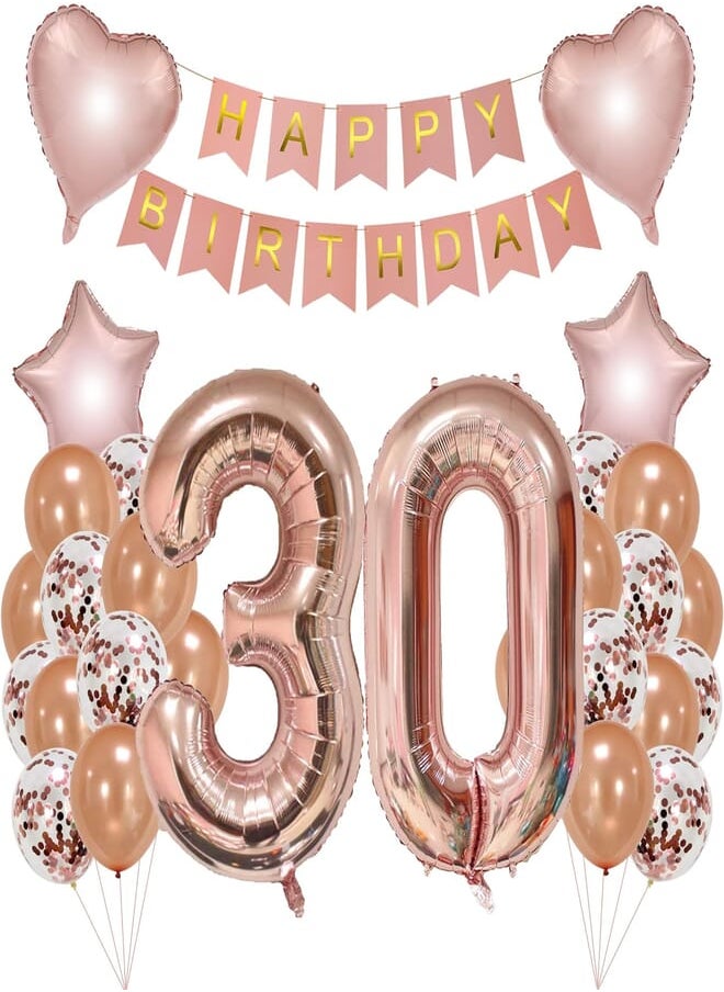 Generic - ADLKGG Rose Gold 30th Birthday Party Decorations, Rose Gold Happy Birthday Banner for Women Girls, Number 30 Foil Balloons, Confetti Latex Balloons for Backdrop Anniversary Decor Bachelorette Party - Image 1