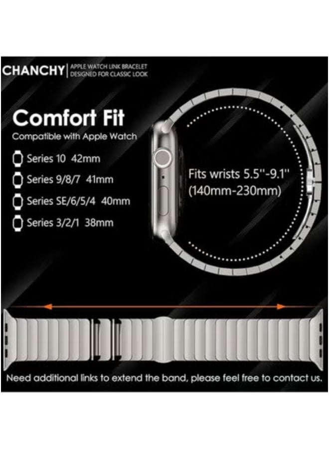 CHANCHY Stainless Steel Band Compatible With Apple Watch Ultra 49mm, Series 8 7 6 SE 5 4 3 2 1, Adjustable Metal Strap With Folding Clasp For iWatch 49mm 45mm 44mm 42mm 41mm 40mm 38mm | Durable Replacement Link Bracelet For Men & Women – Premium Fit - Image 5