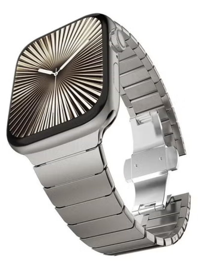 CHANCHY Stainless Steel Band Compatible With Apple Watch Ultra 49mm, Series 8 7 6 SE 5 4 3 2 1, Adjustable Metal Strap With Folding Clasp For iWatch 49mm 45mm 44mm 42mm 41mm 40mm 38mm | Durable Replacement Link Bracelet For Men & Women – Premium Fit - Image 1