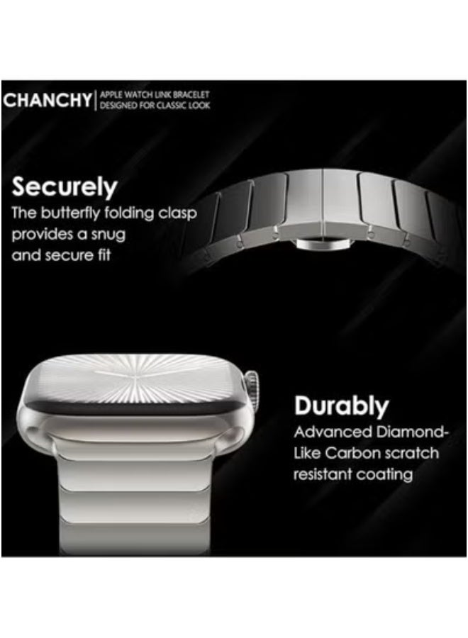 CHANCHY Stainless Steel Band Compatible With Apple Watch Ultra 49mm, Series 8 7 6 SE 5 4 3 2 1, Adjustable Metal Strap With Folding Clasp For iWatch 49mm 45mm 44mm 42mm 41mm 40mm 38mm | Durable Replacement Link Bracelet For Men & Women – Premium Fit - Image 4