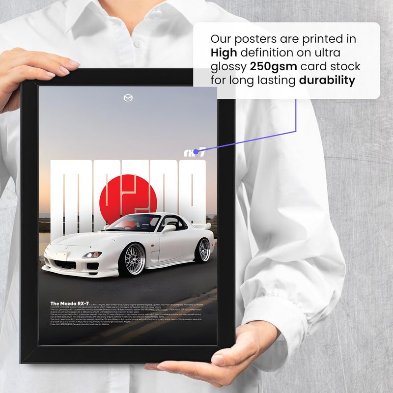 دب في - ديفيرن فيجن اوف ارت - ديفوفارت DVOFART بوستر حائط سيارة سباق بطابع JDM مستوحى من RX-7 – 20×30 سم، بإطار، أسود - Image 2