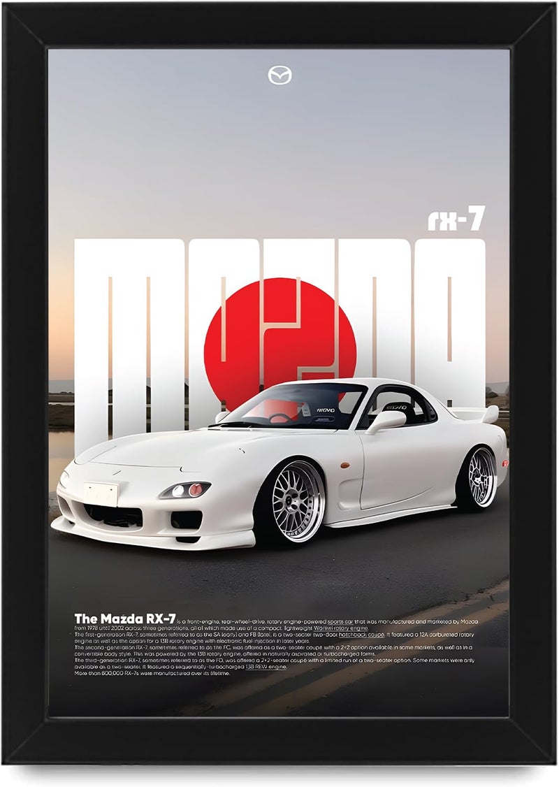 دب في - ديفيرن فيجن اوف ارت - ديفوفارت DVOFART بوستر حائط سيارة سباق بطابع JDM مستوحى من RX-7 – 20×30 سم، بإطار، أسود - Image 1