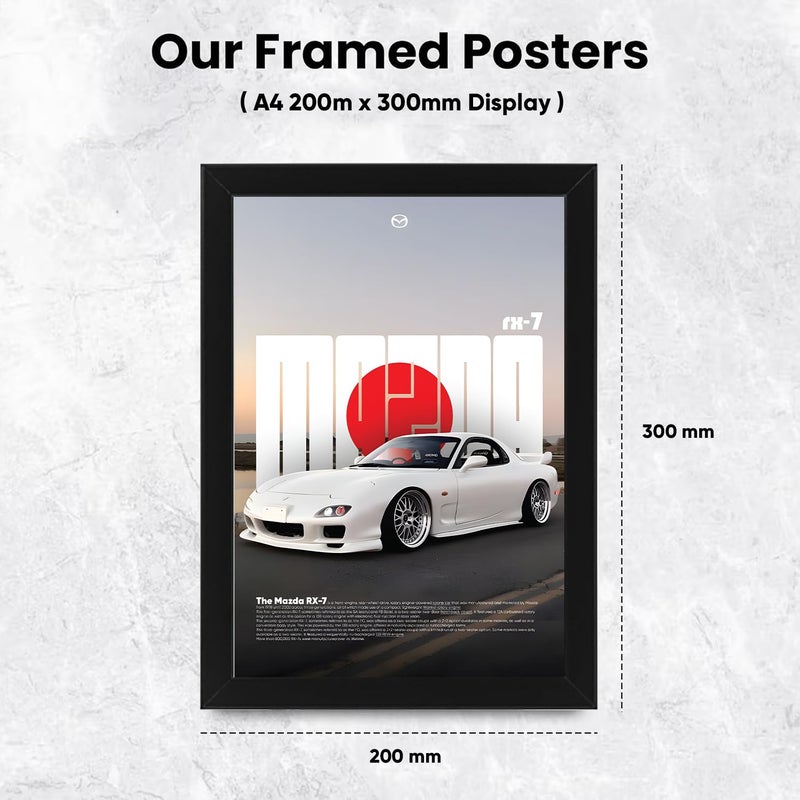 دب في - ديفيرن فيجن اوف ارت - ديفوفارت DVOFART بوستر حائط سيارة سباق بطابع JDM مستوحى من RX-7 – 20×30 سم، بإطار، أسود - Image 3