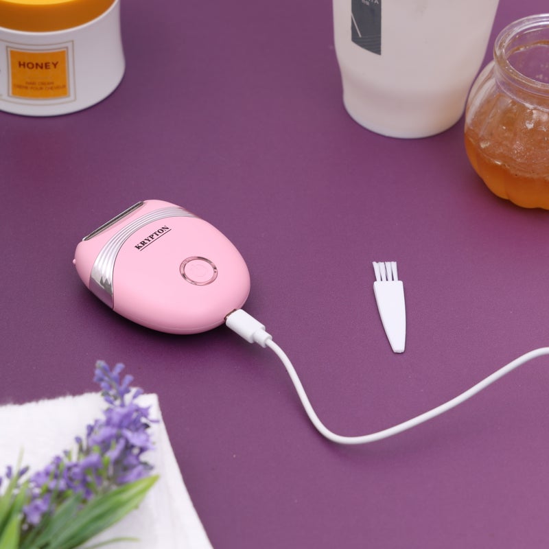 KRYPTON 2-in-1 Cordless Rechargeable Lady Shaver – Facial & Body Hair Removal, Wet & Dry Use, USB Charging, Bikini & Underarm Trimmer Pink 450grams - Image 5