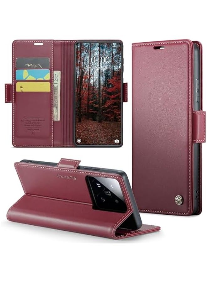 XIAOMI 14 RFID Blocking Flip Case with Card Holder - Red - Image 1