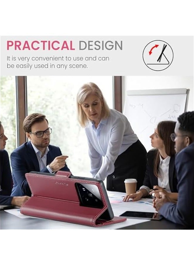 XIAOMI 14 RFID Blocking Flip Case with Card Holder - Red - Image 3