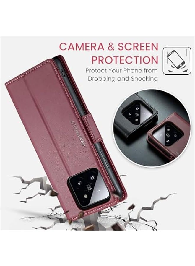 XIAOMI 14 RFID Blocking Flip Case with Card Holder - Red - Image 5