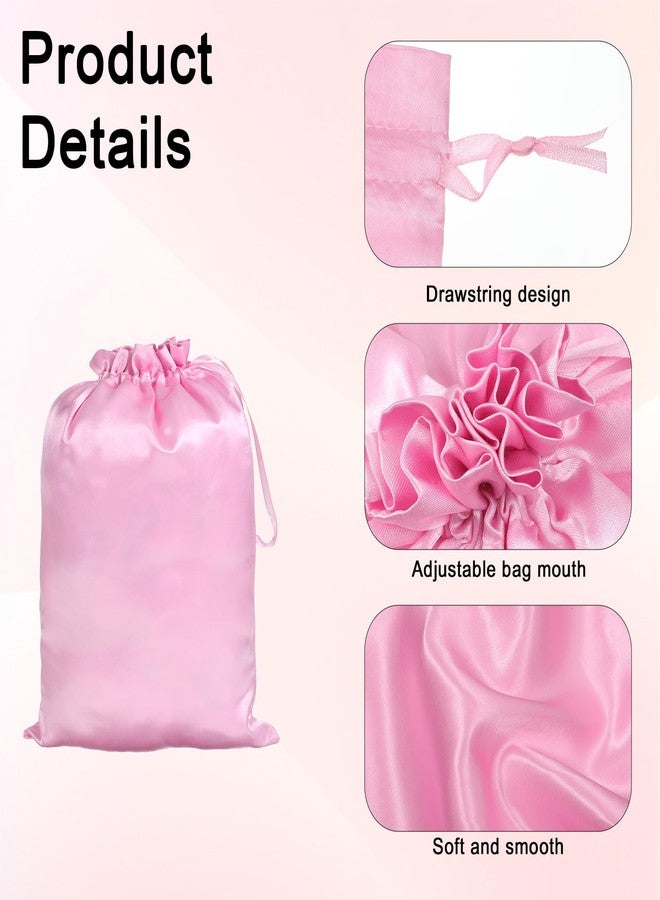 Aysatogc 4PCS Satin Bags with Drawstring, Pink Wig Bags Storage Soft Hair Packaging Bag Travel Bag & Large Storage for Multiple Wigs, Bundles, Extensions, Salon Use (Pink) - Image 2