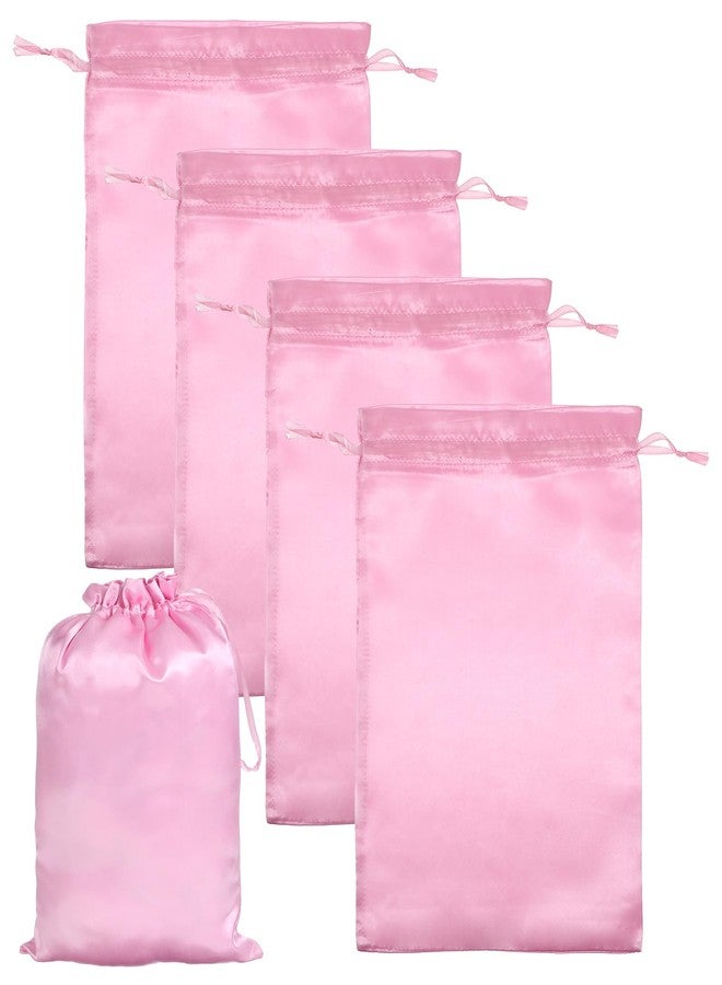 Aysatogc 4PCS Satin Bags with Drawstring, Pink Wig Bags Storage Soft Hair Packaging Bag Travel Bag & Large Storage for Multiple Wigs, Bundles, Extensions, Salon Use (Pink) - Image 1