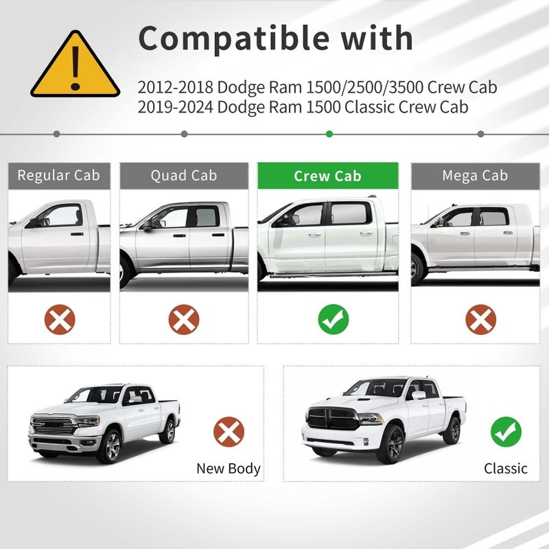 OEDRO Upgraded Floor Mats Fit for 2012-2018 Dodge Ram 1500/2500/3500 Crew Cab, 2019-2024 Dodge Ram 1500 Classic Crew Cab, TPE All-Weather, 1st and 2nd Row: Full Set Liners, Black - Image 2