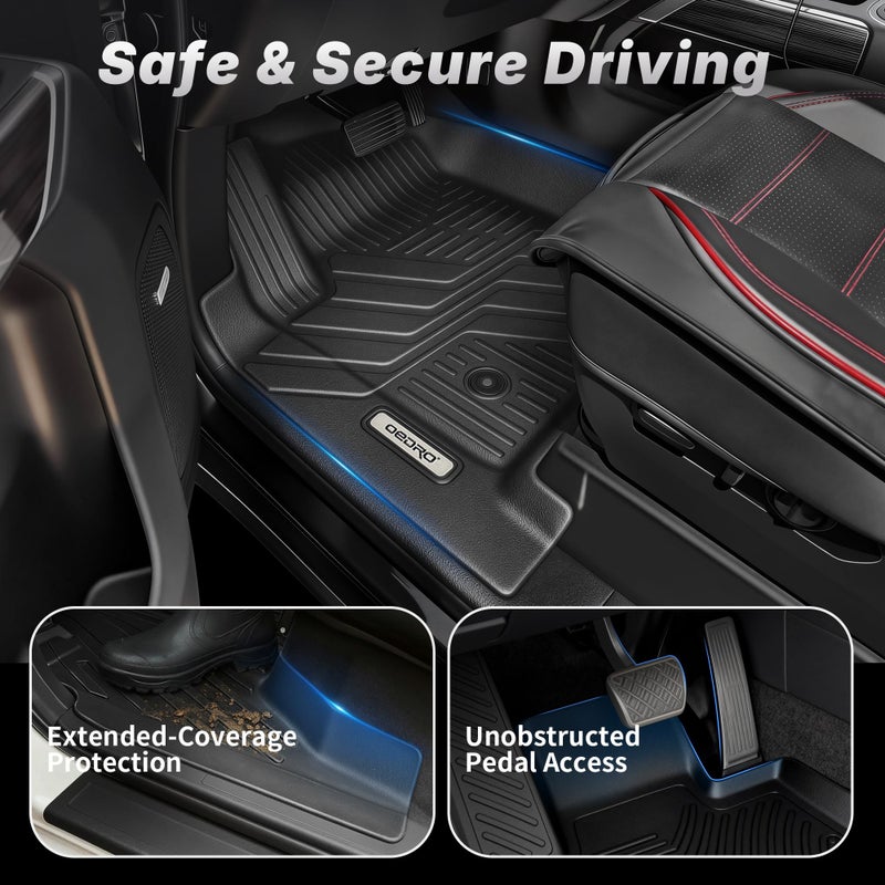 OEDRO Upgraded Floor Mats Fit for 2012-2018 Dodge Ram 1500/2500/3500 Crew Cab, 2019-2024 Dodge Ram 1500 Classic Crew Cab, TPE All-Weather, 1st and 2nd Row: Full Set Liners, Black - Image 3