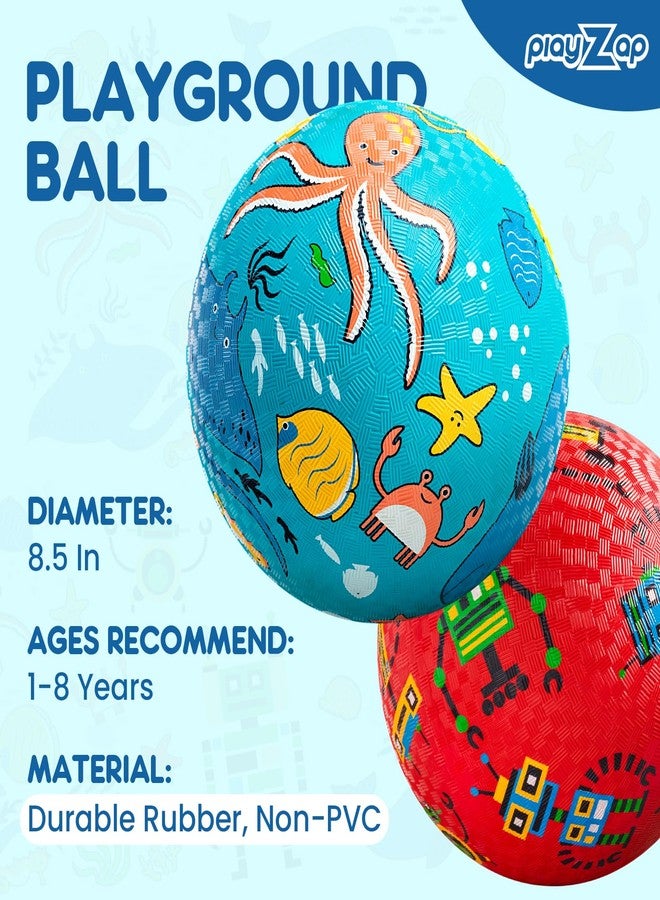 PlayZap 2 Pack Playground Balls for Toddlers, Kickballs for Kids 3-12, 8.5" Rubber Bouncy Balls with Pump, Indoor & Outdoor Dodgeball Toys for Boys & Girls Gifts, Red Blue - Image 2