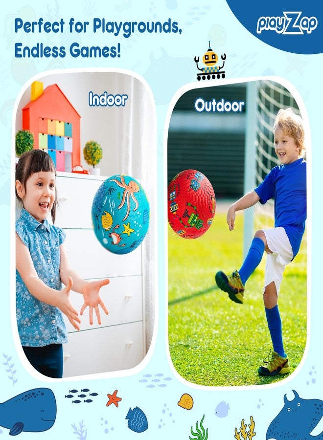 PlayZap 2 Pack Playground Balls for Toddlers, Kickballs for Kids 3-12, 8.5" Rubber Bouncy Balls with Pump, Indoor & Outdoor Dodgeball Toys for Boys & Girls Gifts, Red Blue - Image 5