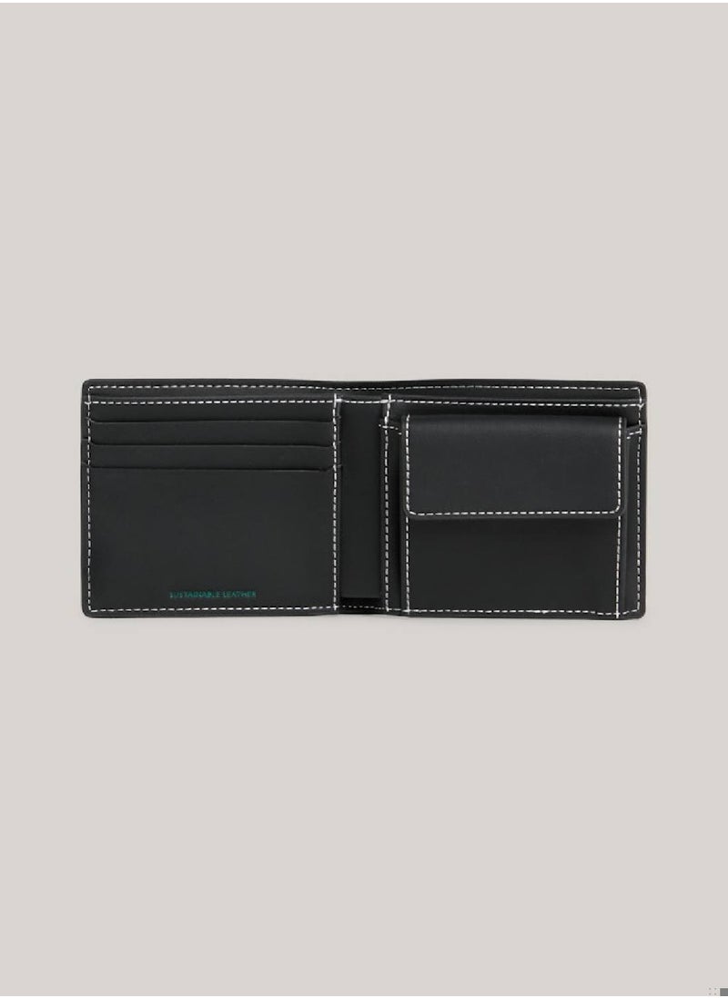 TOMMY JEANS - Men's Heritage Bifold Small Credit Card Wallet -  Recycled leather mix, Black - Image 1