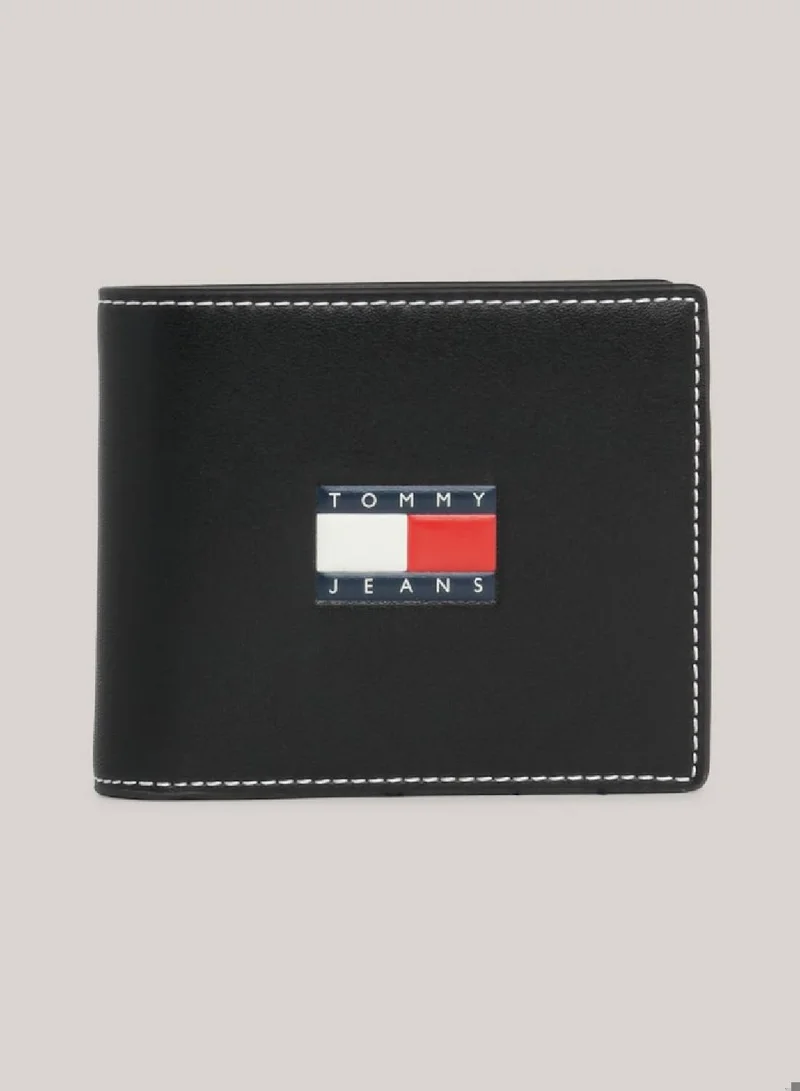 TOMMY JEANS Men's Heritage Bifold Small Credit Card Wallet -  Recycled leather mix, Black