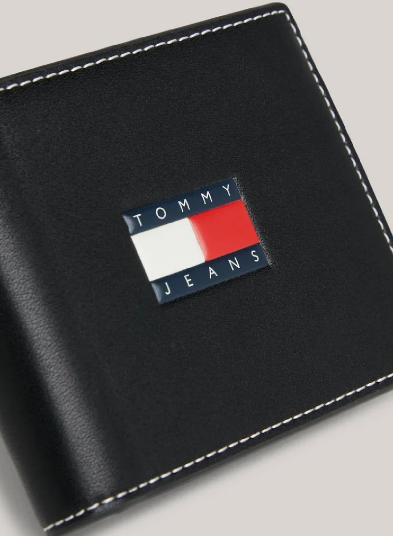 TOMMY JEANS Men's Heritage Bifold Small Credit Card Wallet -  Recycled leather mix, Black