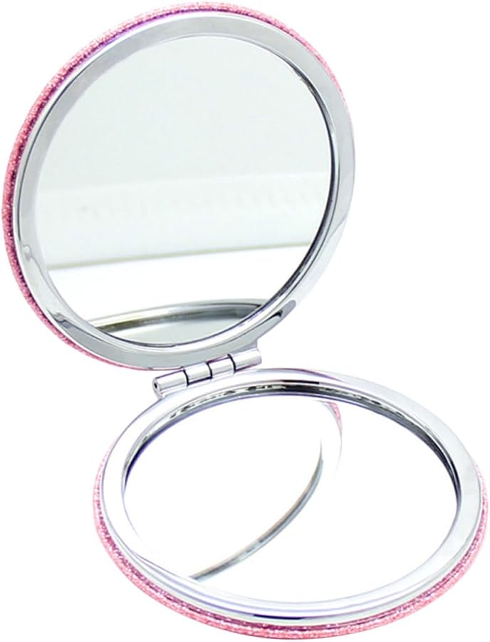DOITOOL Folding Handheld Compact Mirror Double Sided 80mm Round Pink Portable Pocket Mirror - Image 1
