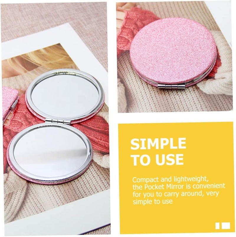 DOITOOL Folding Handheld Compact Mirror Double Sided 80mm Round Pink Portable Pocket Mirror - Image 4