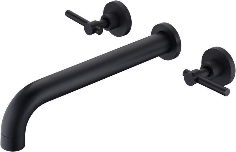 sumerain Wall Mount Tub Filler Matte Black Tub Faucet High Flow Two Handles Solid Brass, Long Spout Reach, - Image 1