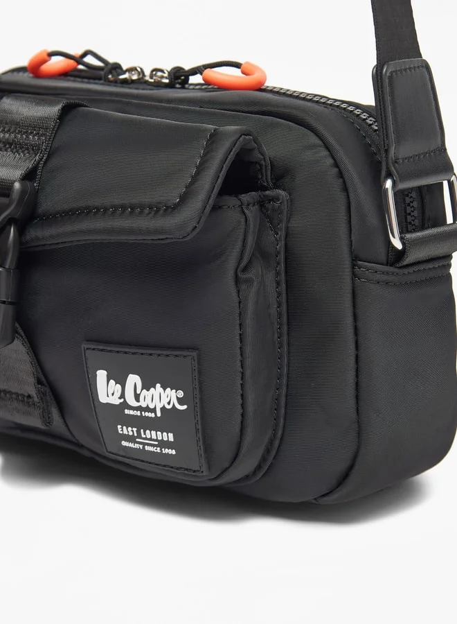 Lee Cooper Logo Applique Crossbody Bag with Zip Closure and Adjustable Strap
