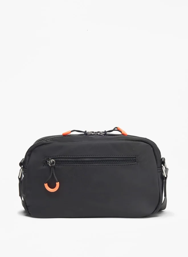 Lee Cooper Logo Applique Crossbody Bag with Zip Closure and Adjustable Strap