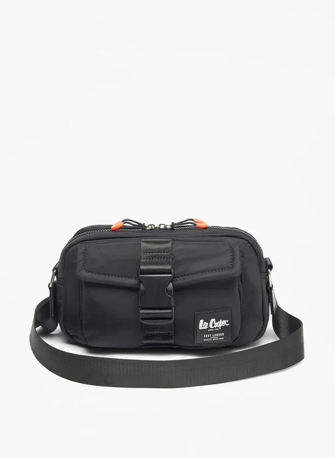 Lee Cooper Logo Applique Crossbody Bag with Zip Closure and Adjustable Strap