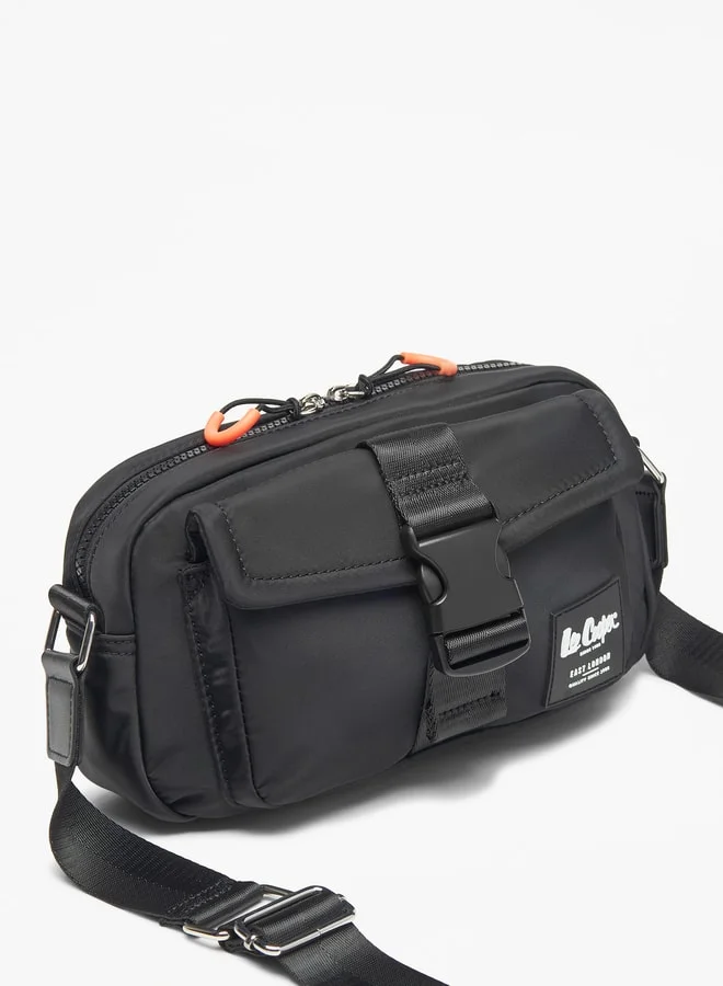 Lee Cooper Logo Applique Crossbody Bag with Zip Closure and Adjustable Strap