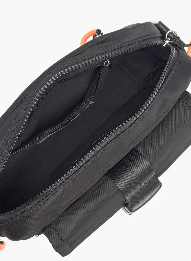 Lee Cooper Logo Applique Crossbody Bag with Zip Closure and Adjustable Strap