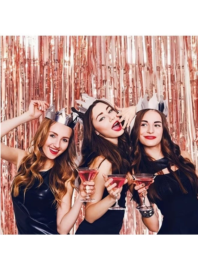 كلاسيك عبوة من 3 ستائر بشراشيب معدنية لامعة (ذهبي وردي) - 100 سم × 200 سم - Image 4