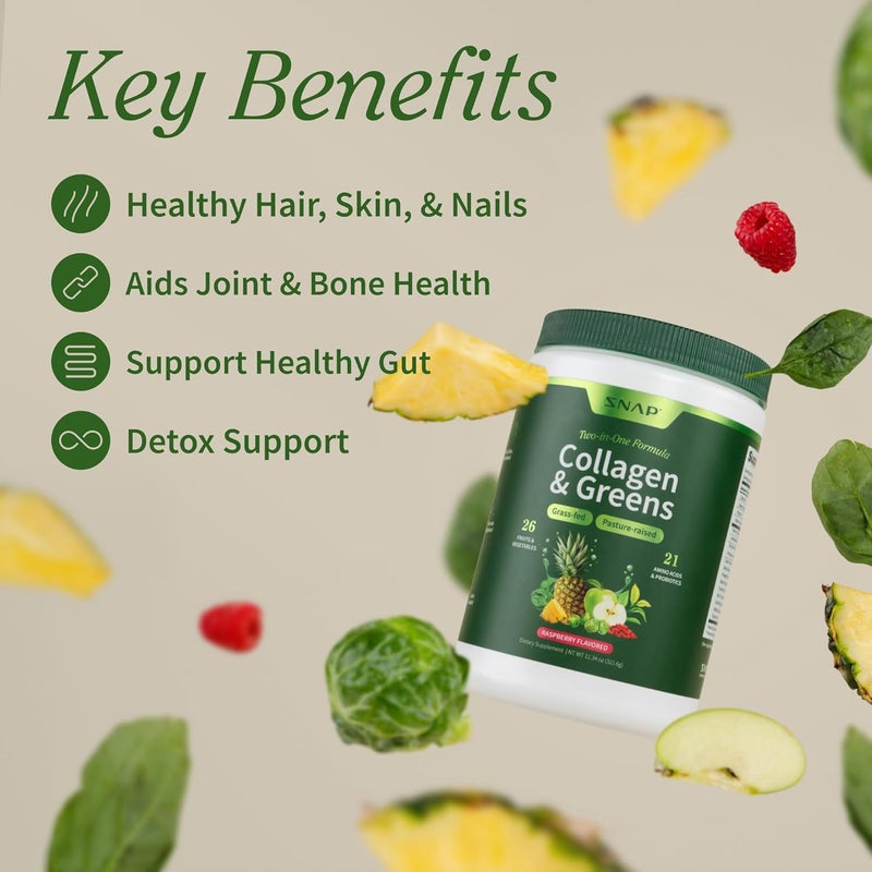Snap Supplements Super Greens Powder with Collagen Peptides 26 Fruits and Vegetables Grass Fed NonGMO Daily Greens Superfood for Hair Skin Nails  Joint Support 30 Servings - Image 5