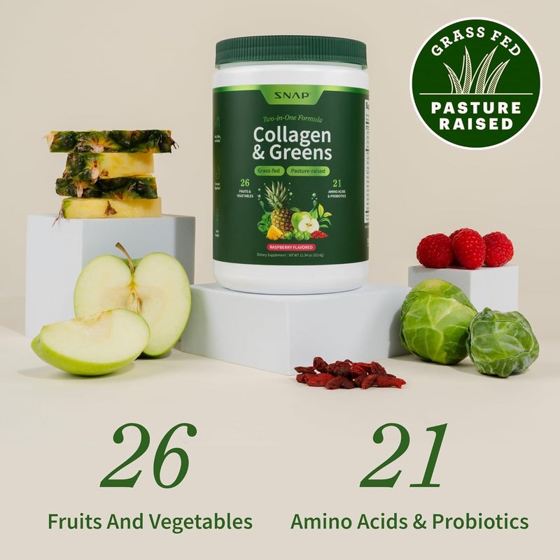 Snap Supplements Super Greens Powder with Collagen Peptides 26 Fruits and Vegetables Grass Fed NonGMO Daily Greens Superfood for Hair Skin Nails  Joint Support 30 Servings - Image 4